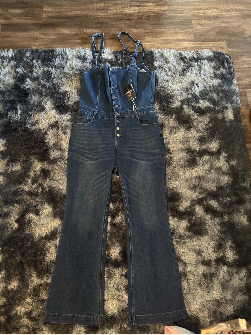 Women's Dark Wash Denim jumper with Adjustable Straps